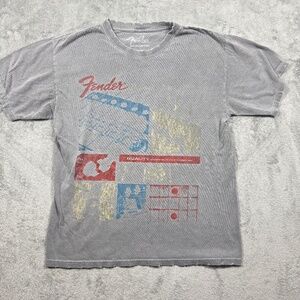 Fender Graphic Tee Men’s Small Gray Distressed Guitar Music Band‎ Shirt